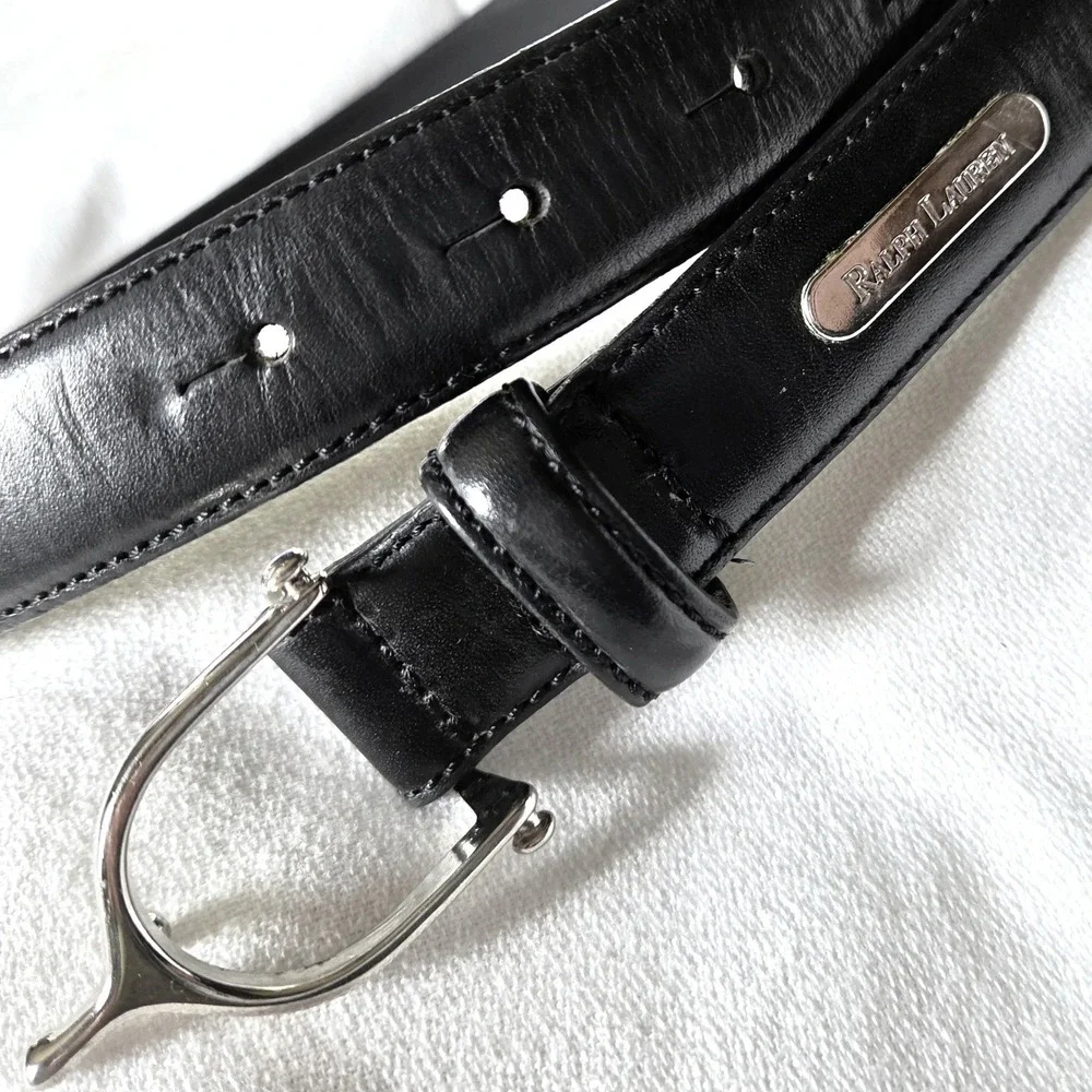 Ralph Lauren Spur Buckle Belt Womens M Black Made in Italy Leather 29-32